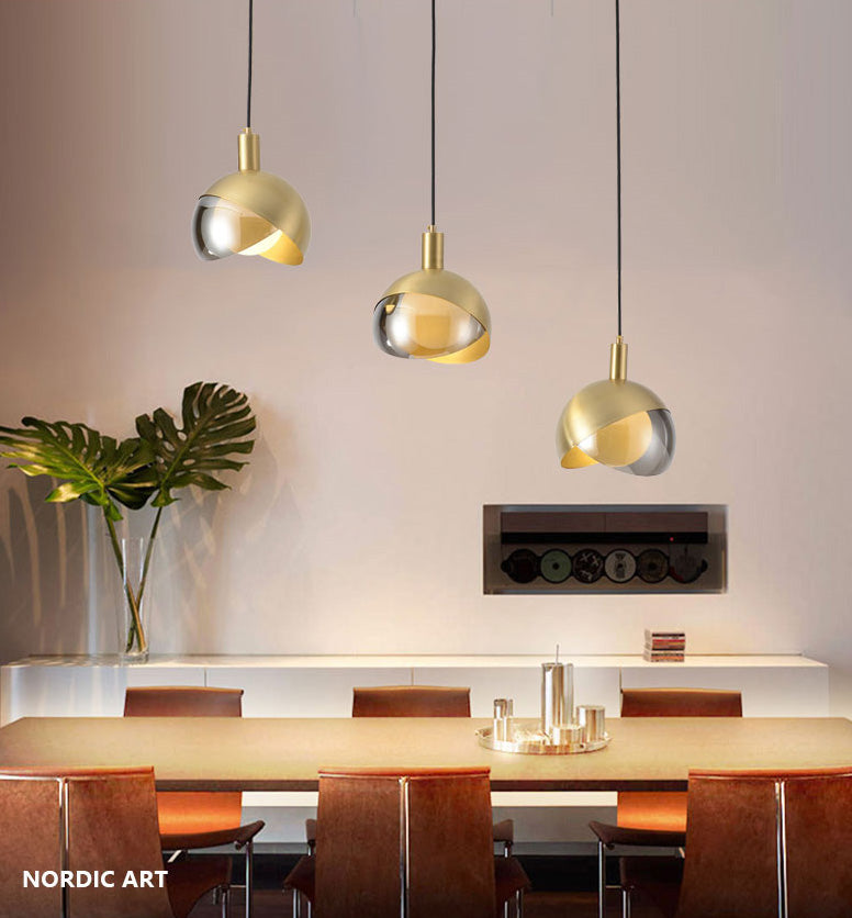 Globe Hanging Ceiling Light Minimalist Metal Bedroom Down Lighting Pendant in Gold