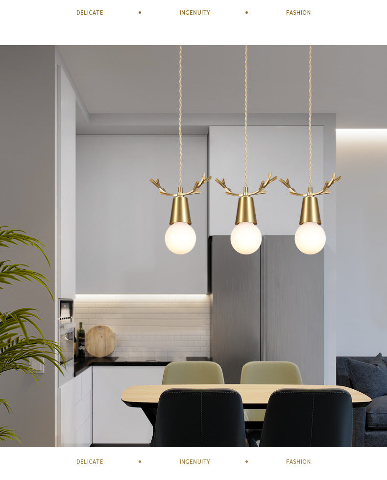 Antlers Metal Pendant Lighting Nordic Style Brass Down Lighting Pendant for Dinning Room