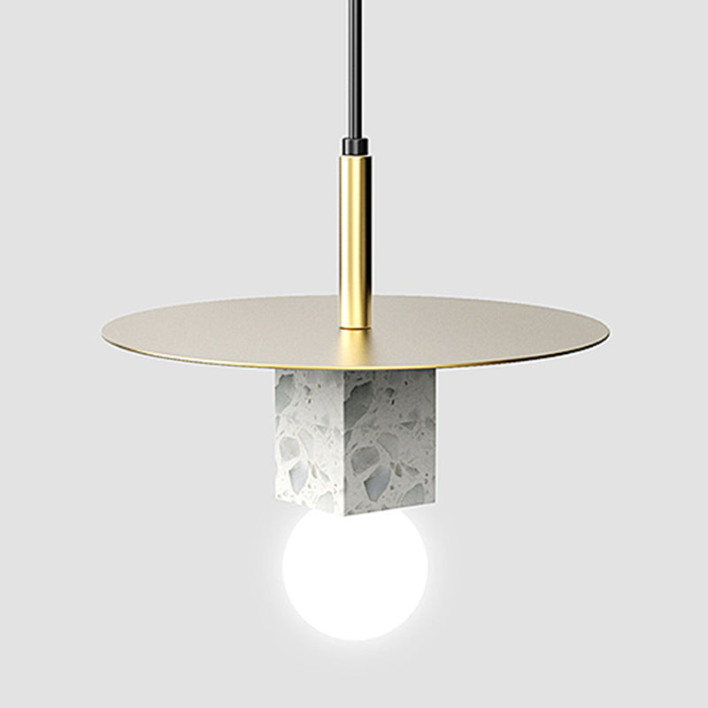 Stone Square Hanging Ceiling Light Minimalist Style Gray-White Pendant Lighting for Bedroom