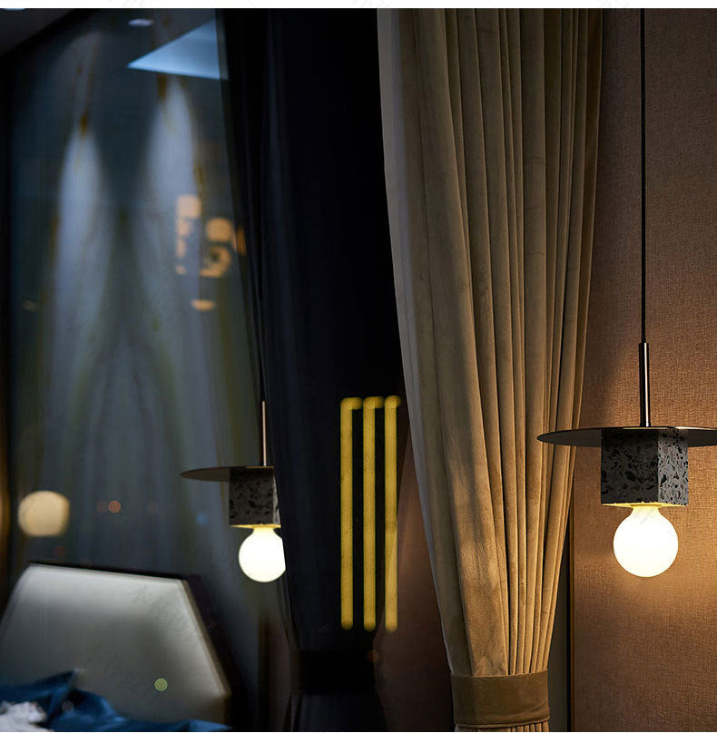 Stone Square Hanging Ceiling Light Minimalist Style Gray-White Pendant Lighting for Bedroom