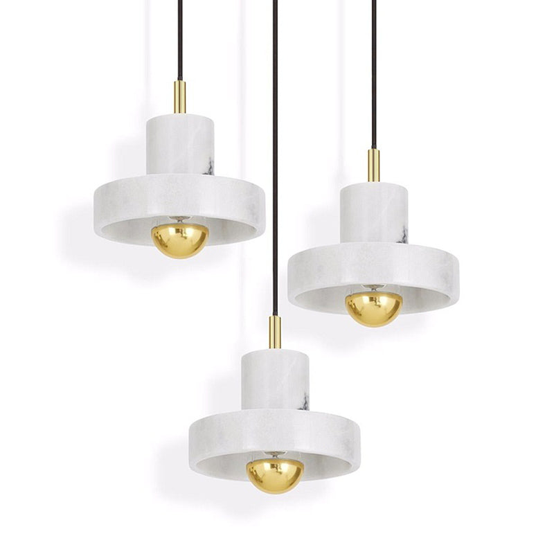 Stone Circle Hanging Light Fixture Minimalist White Down Lighting Pendant for Dinning Room