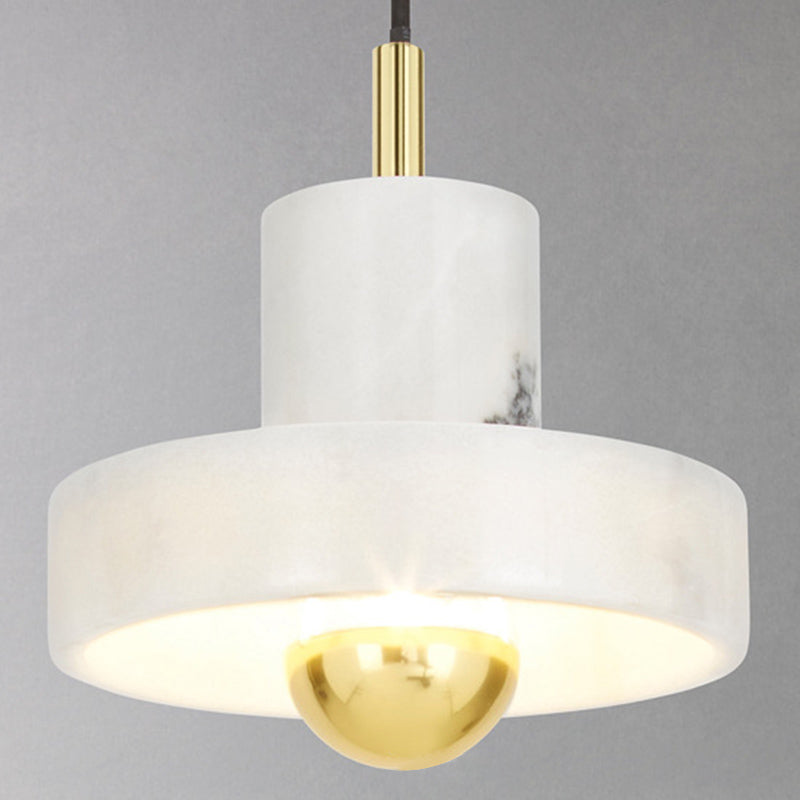 Stone Circle Hanging Light Fixture Minimalist White Down Lighting Pendant for Dinning Room