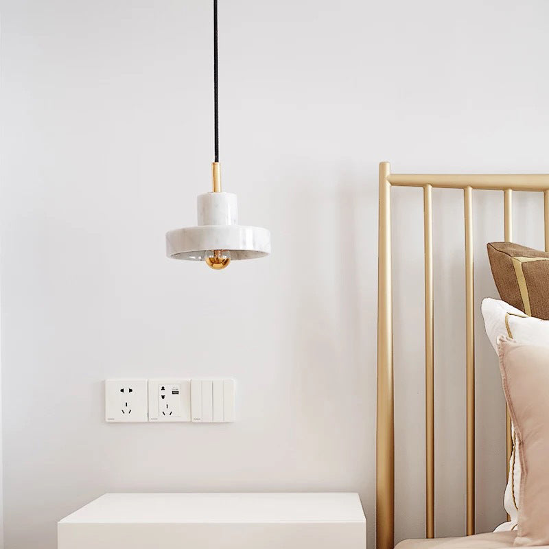 Stone Circle Hanging Light Fixture Minimalist White Down Lighting Pendant for Dinning Room