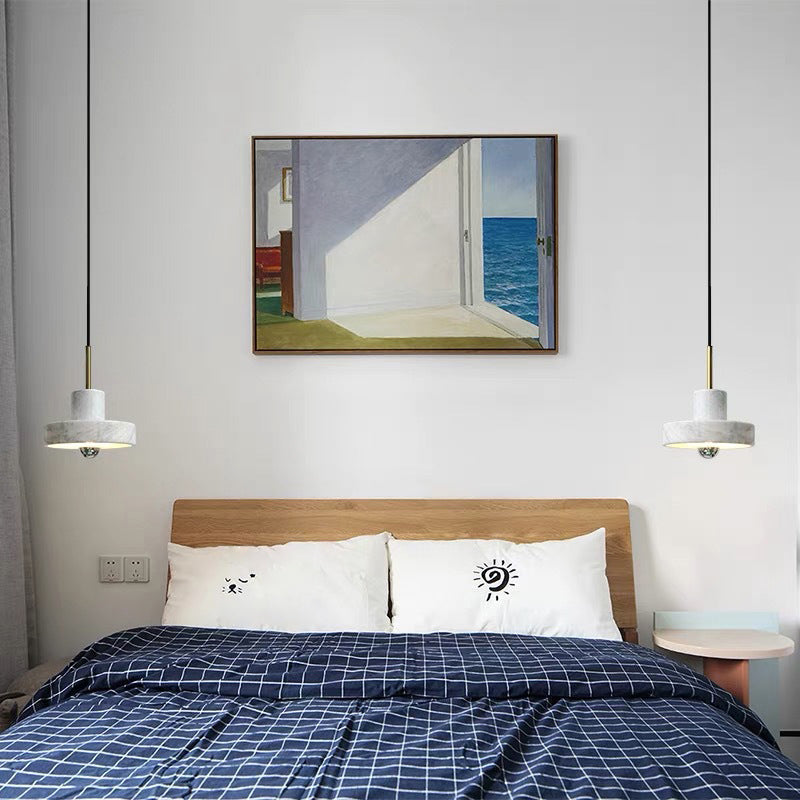 Stone Circle Hanging Light Fixture Minimalist White Down Lighting Pendant for Dinning Room