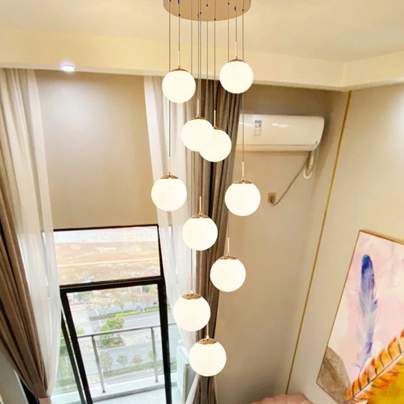 Sphere Staircase Pendant Ceiling Light Glass Modern Style Ceiling Pendant Light in Gold