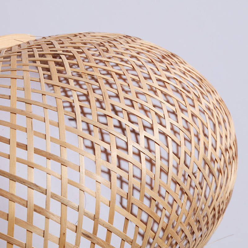 1 Light Rounded Drum Hanging Light Fixture Asia Wicker Ceiling Light with Hanging Cord for Restaurant