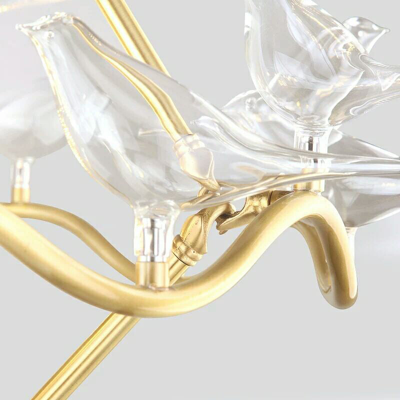 Wavy Ceiling Chandelier with Clear Crystal Bird Shade Mid Century 9 Lights Pendant Lighting in Brass