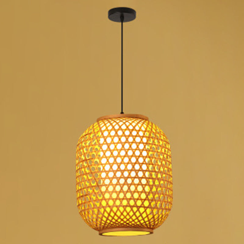 1 Light Lantern Hanging Light Fixtures Japanese Bamboo Ceiling Pendant for Restaurant