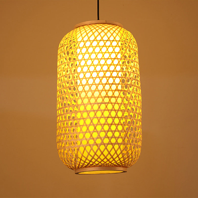 1 Light Lantern Hanging Light Fixtures Japanese Bamboo Ceiling Pendant for Restaurant