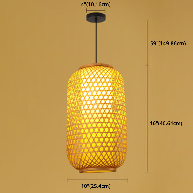 1 Light Lantern Hanging Light Fixtures Japanese Bamboo Ceiling Pendant for Restaurant