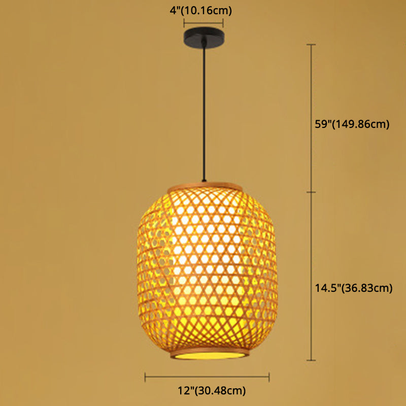1 Light Lantern Hanging Light Fixtures Japanese Bamboo Ceiling Pendant for Restaurant