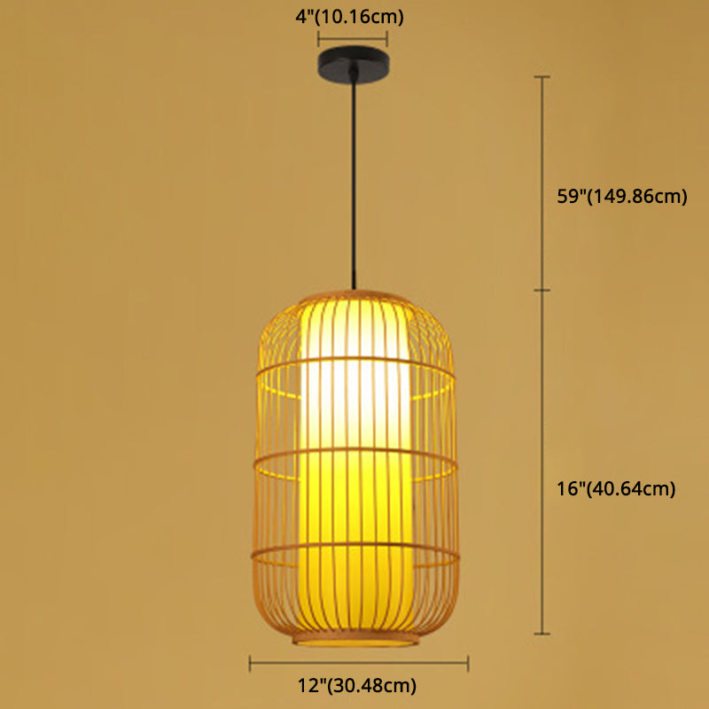 1 Light Lantern Hanging Light Fixtures Japanese Bamboo Ceiling Pendant for Restaurant