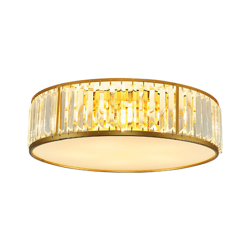 3/4/5 Lights Flush Light Contemporary Drum Crystal Ceiling Flush Mount in Gold for Bedroom, 12.5"/16.5"/20.5" W