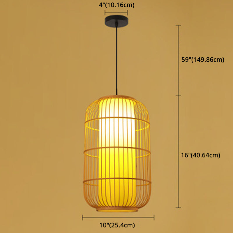 1 Light Lantern Hanging Light Fixtures Japanese Bamboo Ceiling Pendant for Restaurant