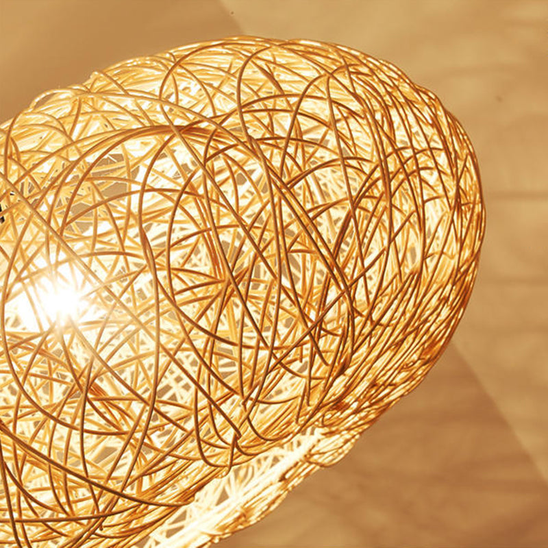 1 Light Rounded Drum Hanging Ceiling Lights Chinese Rattan Suspension Pendant Light for Restaurant