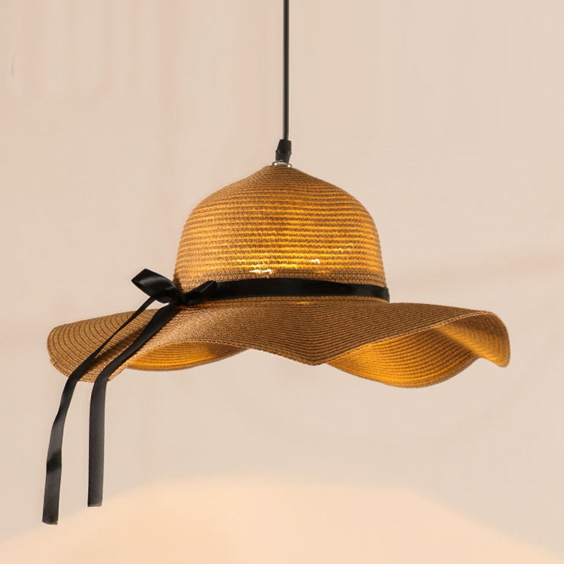 1 Light Hat Shape Pendant Lighting South-east Asia Rattan Pendant Ceiling Lights for Restaurant