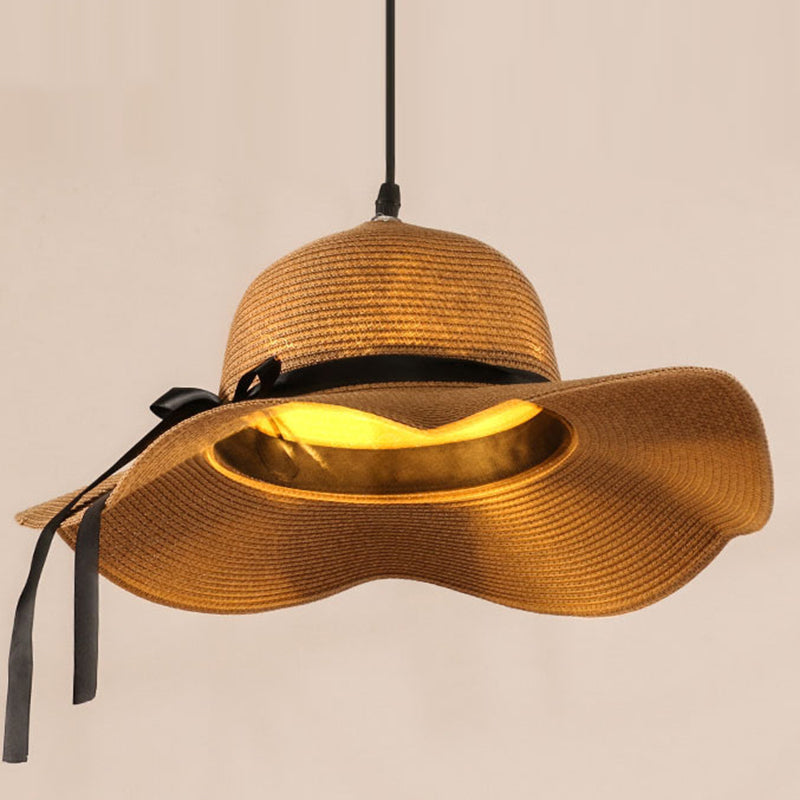 1 Light Hat Shape Pendant Lighting South-east Asia Rattan Pendant Ceiling Lights for Restaurant