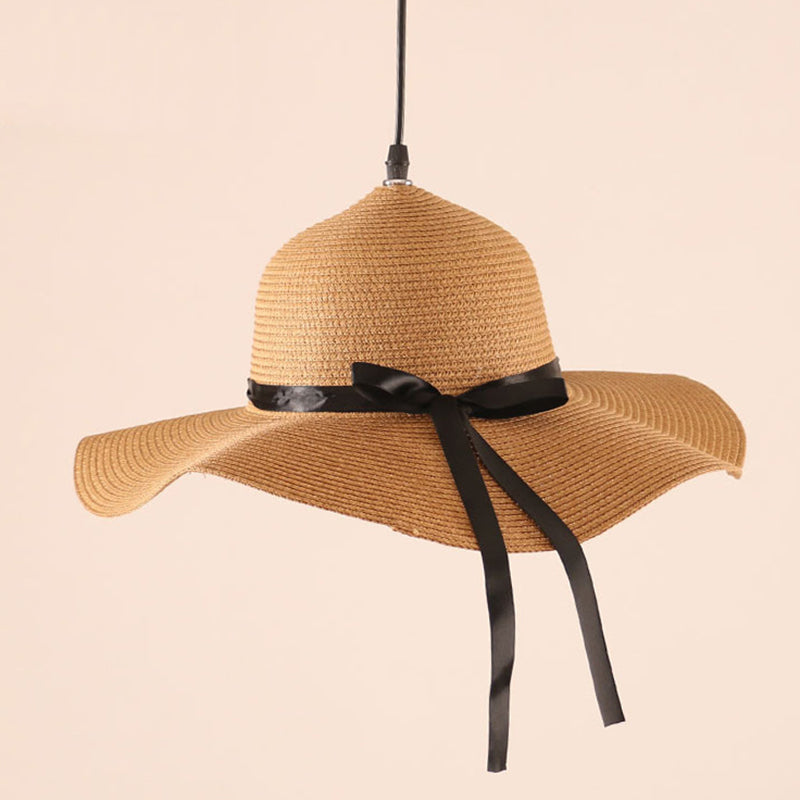 1 Light Hat Shape Pendant Lighting South-east Asia Rattan Pendant Ceiling Lights for Restaurant
