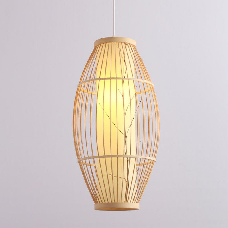 1 Light Elongated Light Pendant Chinese Bamboo Hanging Lights for Restaurant