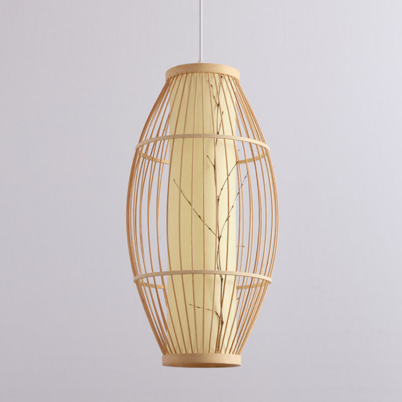 1 Light Elongated Light Pendant Chinese Bamboo Hanging Lights for Restaurant
