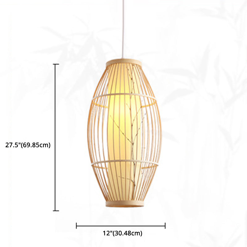 1 Light Elongated Light Pendant Chinese Bamboo Hanging Lights for Restaurant