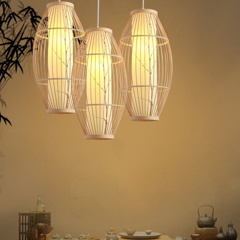 1 Light Elongated Light Pendant Chinese Bamboo Hanging Lights for Restaurant