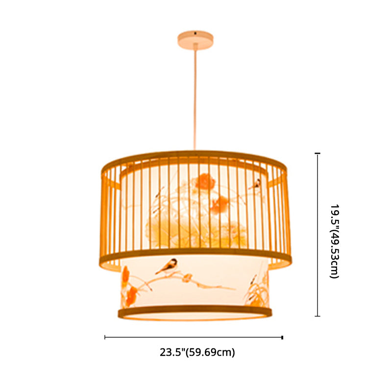 1 Light Cylindrical Hanging Light Fixtures Chinese Bamboo Hanging Pendant Lights for Restaurant