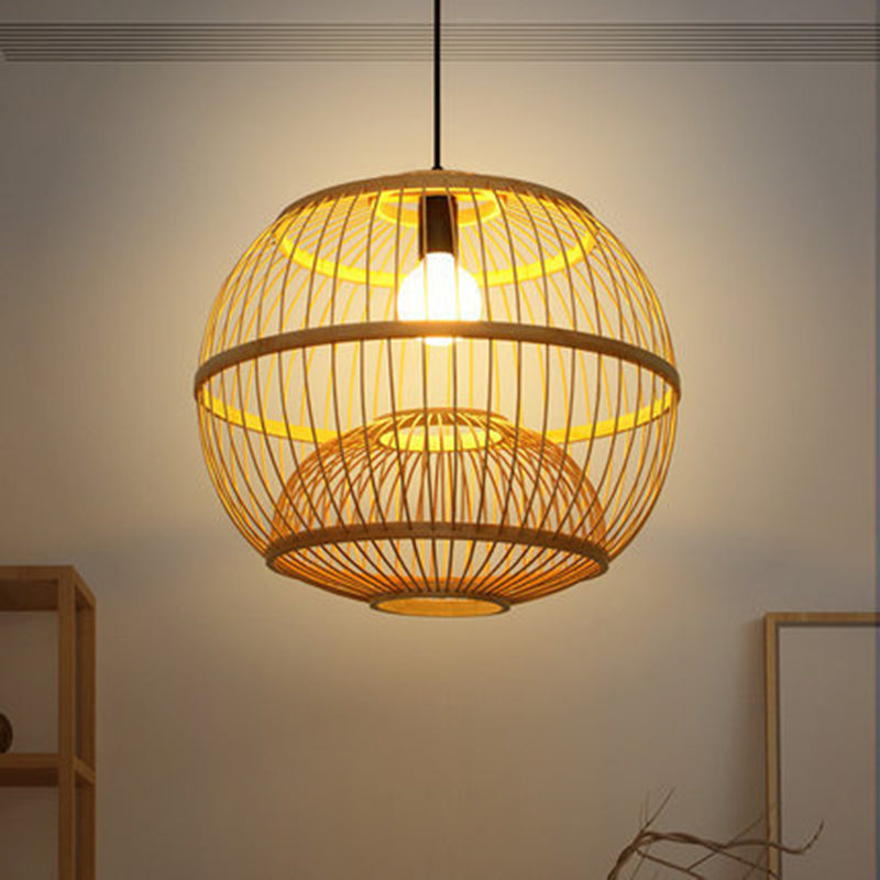 1 Light Round Ceiling Light Chinese Simple Bamboo Ceiling Fixture for Restaurant