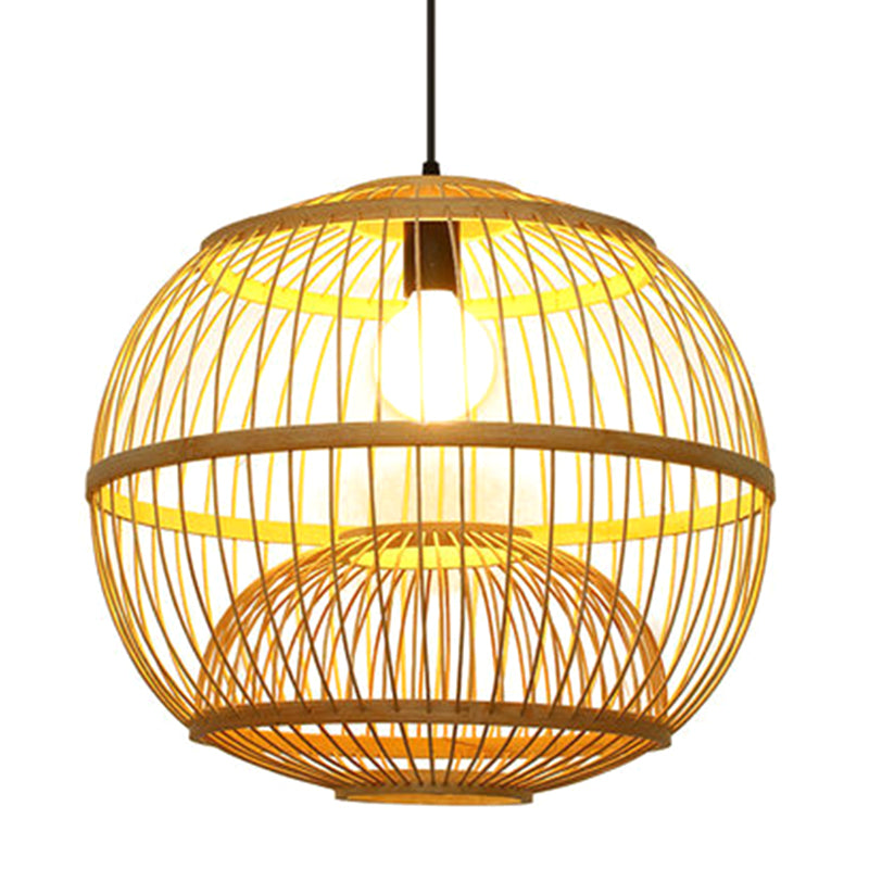1 Light Round Ceiling Light Chinese Simple Bamboo Ceiling Fixture for Restaurant