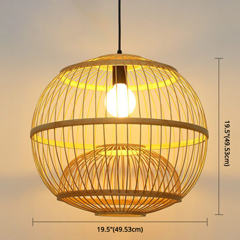 1 Light Round Ceiling Light Chinese Simple Bamboo Ceiling Fixture for Restaurant