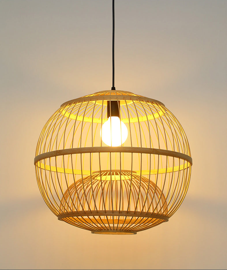 1 Light Round Ceiling Light Chinese Simple Bamboo Ceiling Fixture for Restaurant