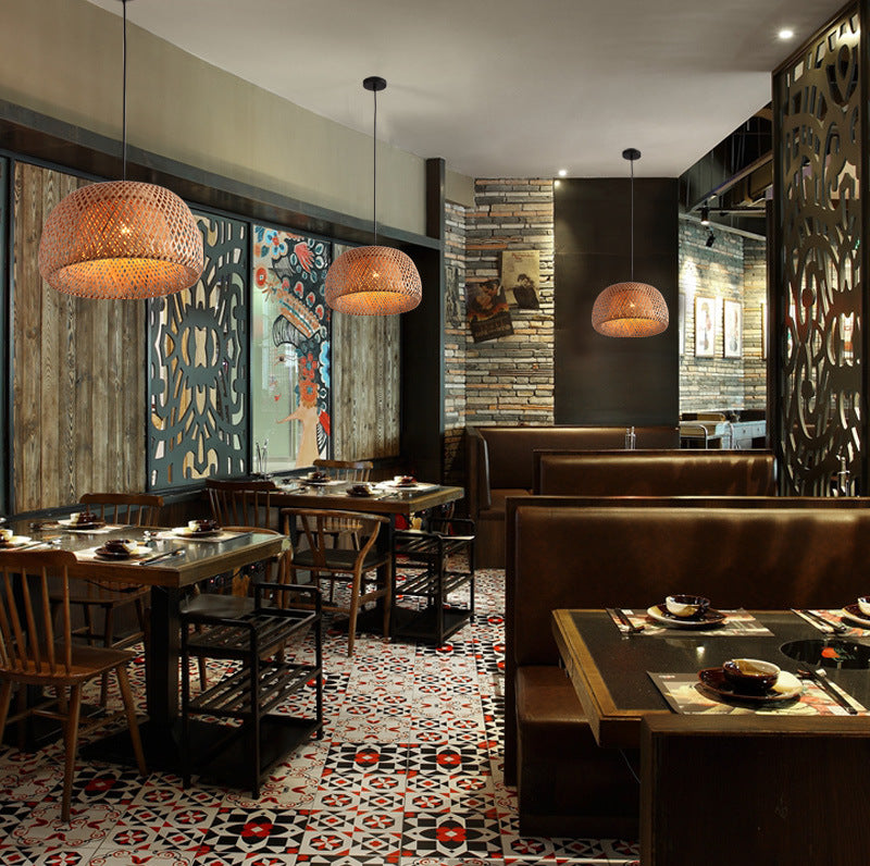 1 leichte halbkugelförmige Deckenleuchte chinesischer chinesischer Rattan Hängende Anhängerleuchten für das Restaurant