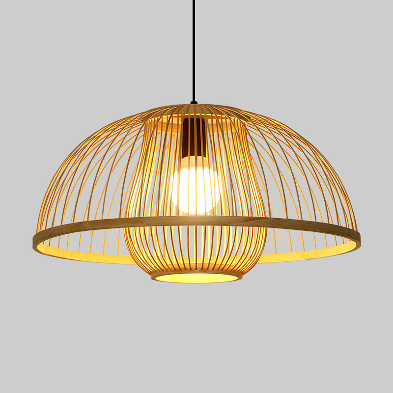 1 Light Bowl Hanging Light Fixtures Chinese Bamboo Ceiling Light for Restaurant