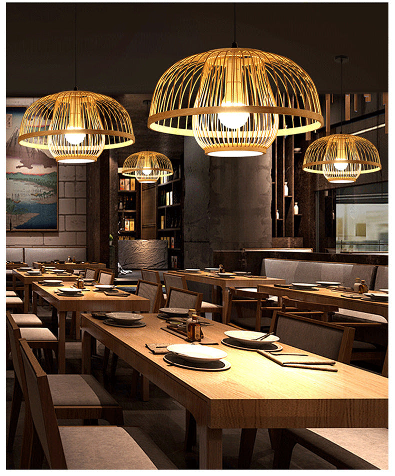 1 Light Bowl Hanging Light Fixtures Chinese Bamboo Ceiling Light for Restaurant