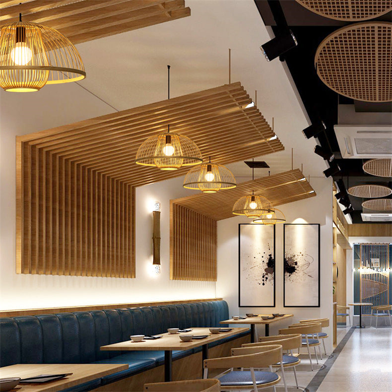 1 Light Bowl Hanging Light Fixtures Chinese Bamboo Ceiling Light for Restaurant