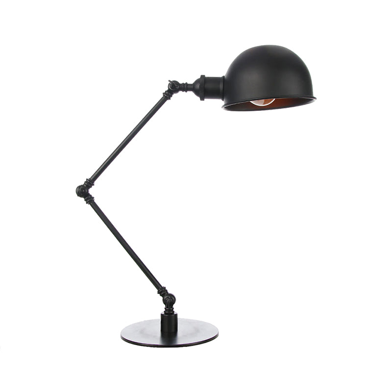 Black/Brass Domed Table Lighting Industrial Style 4"/8.5" Wide 1 Bulb Metallic Table Lamp with Adjustable Arm for Office