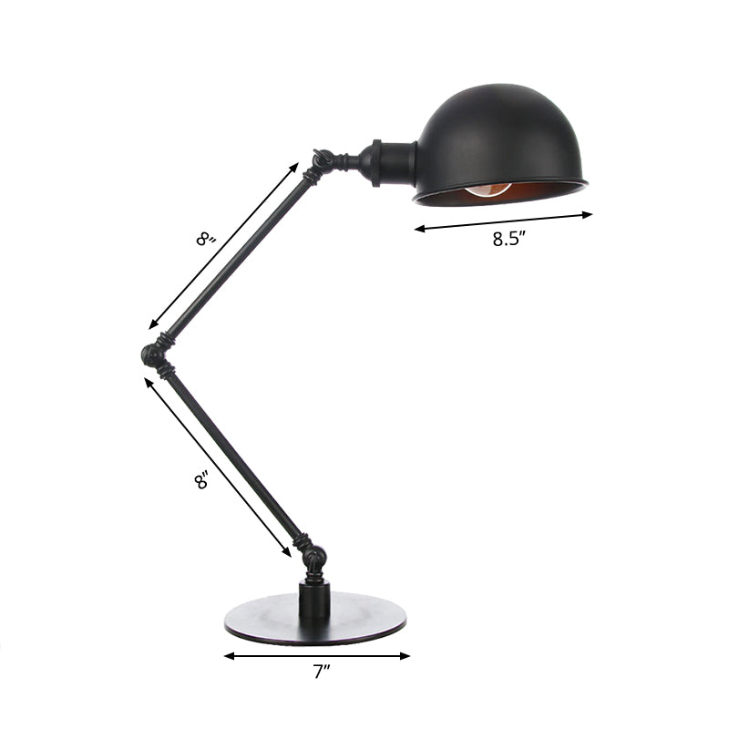 Black/Brass Domed Table Lighting Industrial Style 4"/8.5" Wide 1 Bulb Metallic Table Lamp with Adjustable Arm for Office