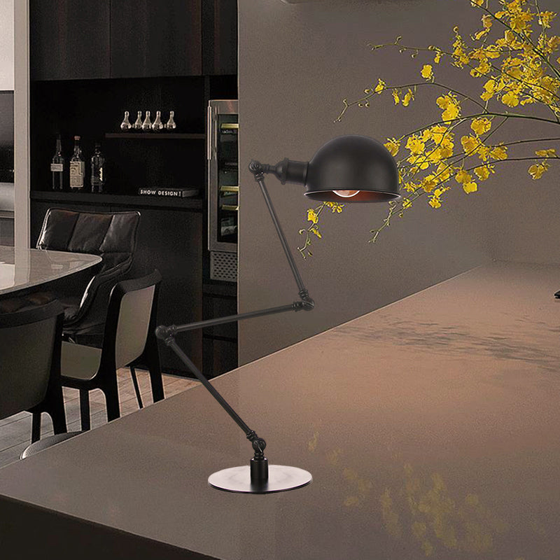 Black/Brass Domed Table Lighting Industrial Style 4"/8.5" Wide 1 Bulb Metallic Table Lamp with Adjustable Arm for Office