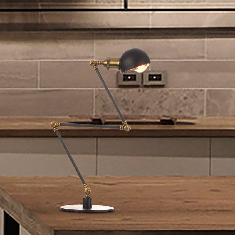 Black/Brass Domed Table Lighting Industrial Style 4"/8.5" Wide 1 Bulb Metallic Table Lamp with Adjustable Arm for Office