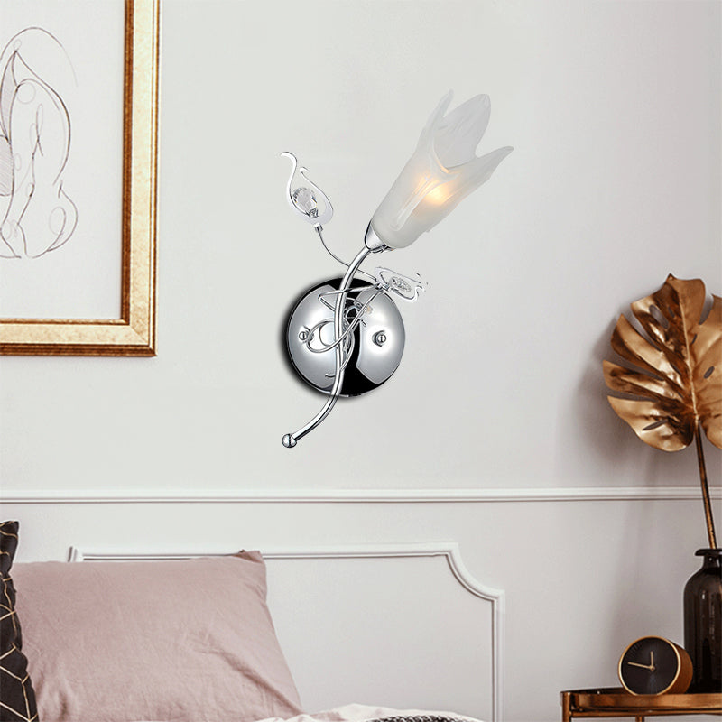 Opal Glass Petal Wall Light Contemporary 1 Head Wall Mounted Light in Chrome for Bedside