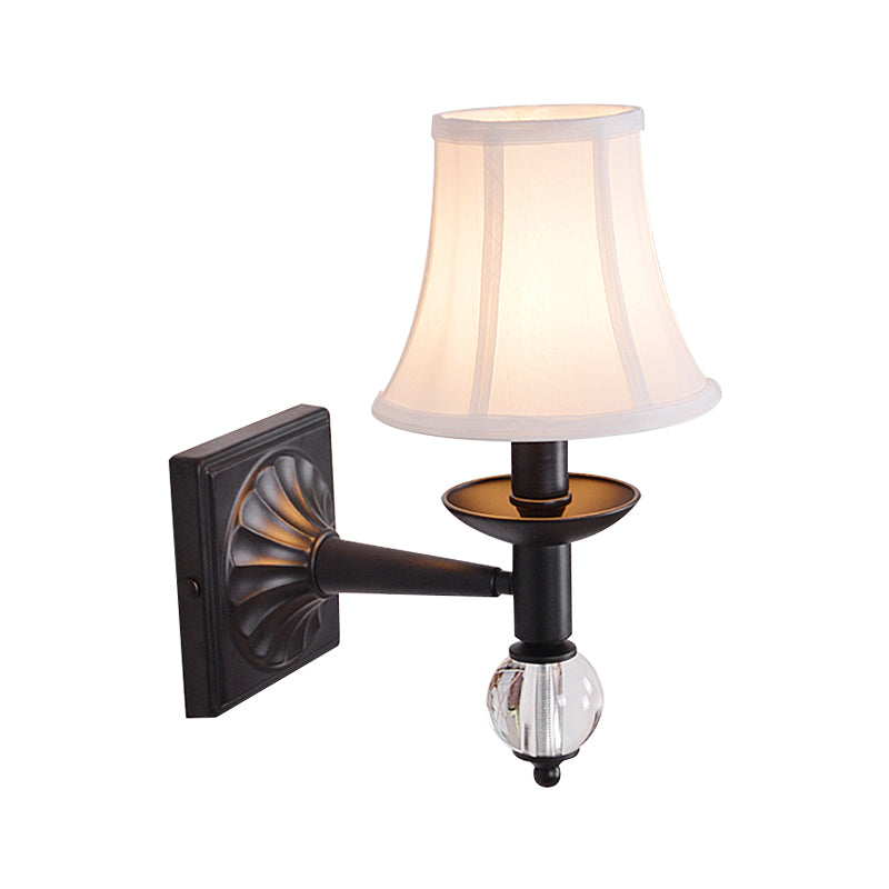 Modernist Bell Wall Light Sconce Fabric 1 Head Corridor Wall Lamp in Black Finish