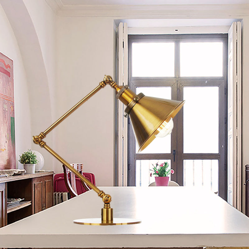 Lampada da tavolo svasata elegante industriale in metallo a 1 luce Lampada da tavolo per sala da pranzo con braccio di lunghezza 8"+8"/8"+8"+8" in oro