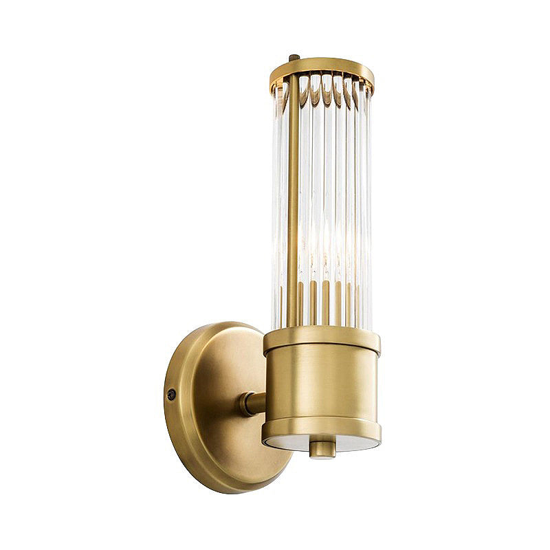 1/2 Bulbs Cylindrical Sconce Contemporary Gold Crystal Wall Mounted Light Fixture for Living Room