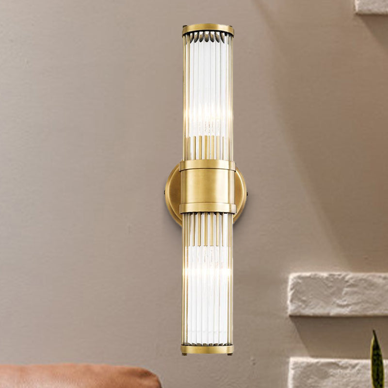 1/2 Bulbs Cylindrical Sconce Contemporary Gold Crystal Wall Mounted Light Fixture for Living Room
