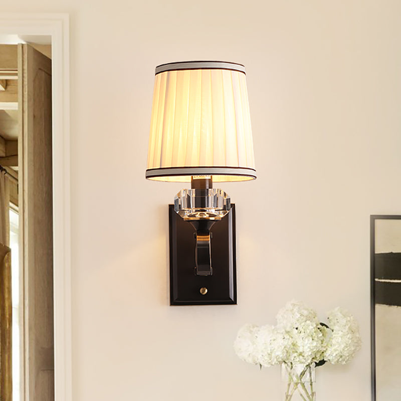 Brass/Black Finish Wall Mount Light with Cone Shade Modernism Fabric 1 Light Sconce Light