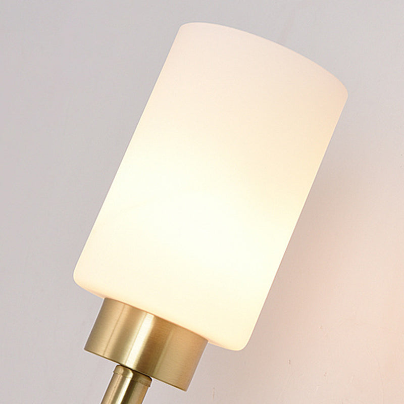 Contemporary Sconce Lights Brass Arm Wall Light for Hotel Bedroom in White Glass Shade