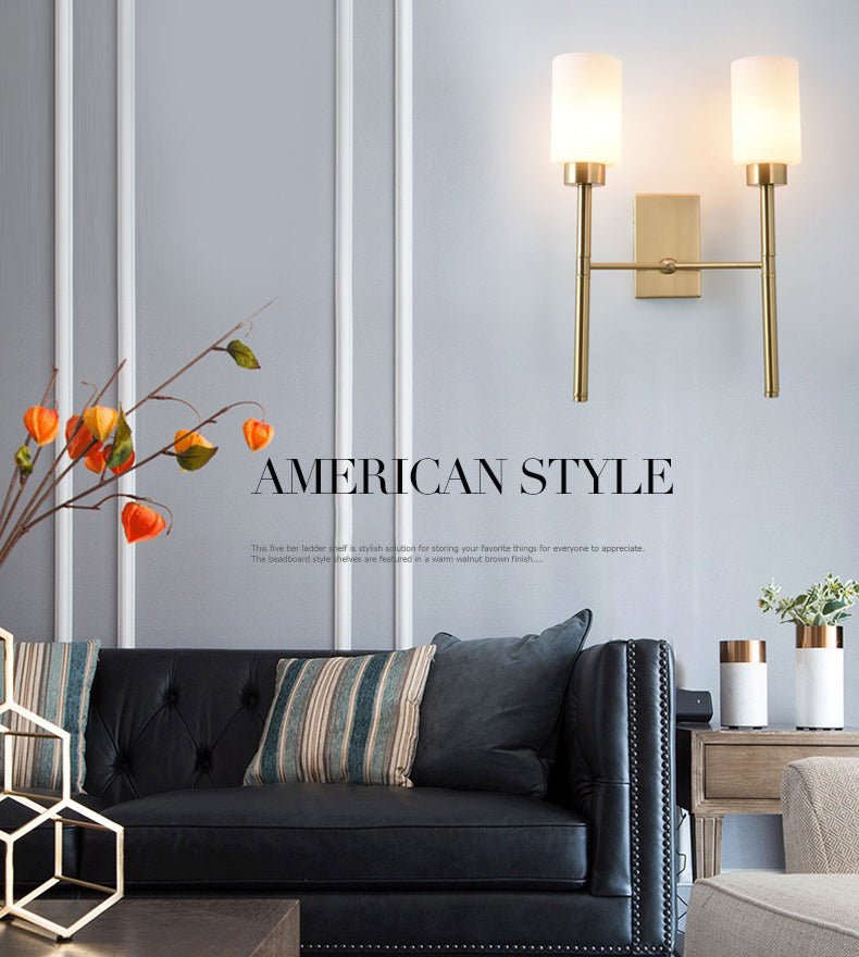 Contemporary Sconce Lights Brass Arm Wall Light for Hotel Bedroom in White Glass Shade