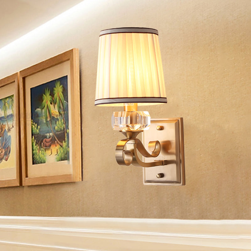 Brass/Black Finish Wall Mount Light with Cone Shade Modernism Fabric 1 Light Sconce Light