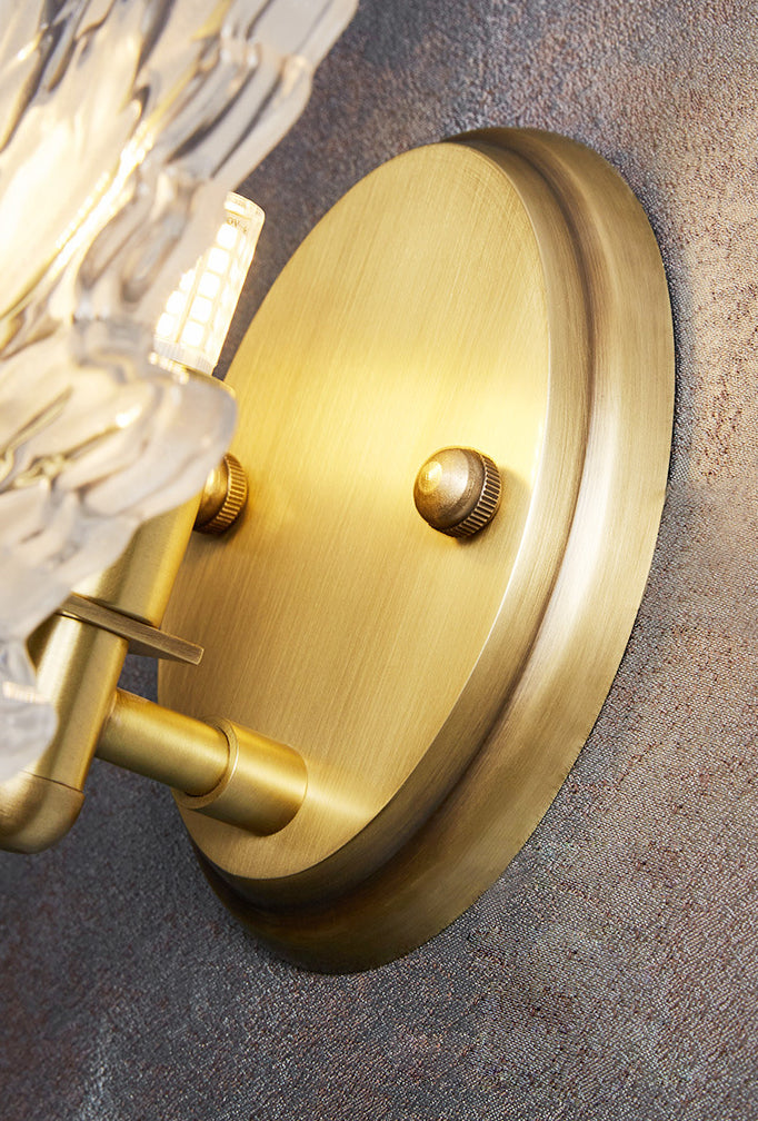 Individual Maple Leaves Wall Sconce Brass Siding Wall Light Sconce in Glass Shade