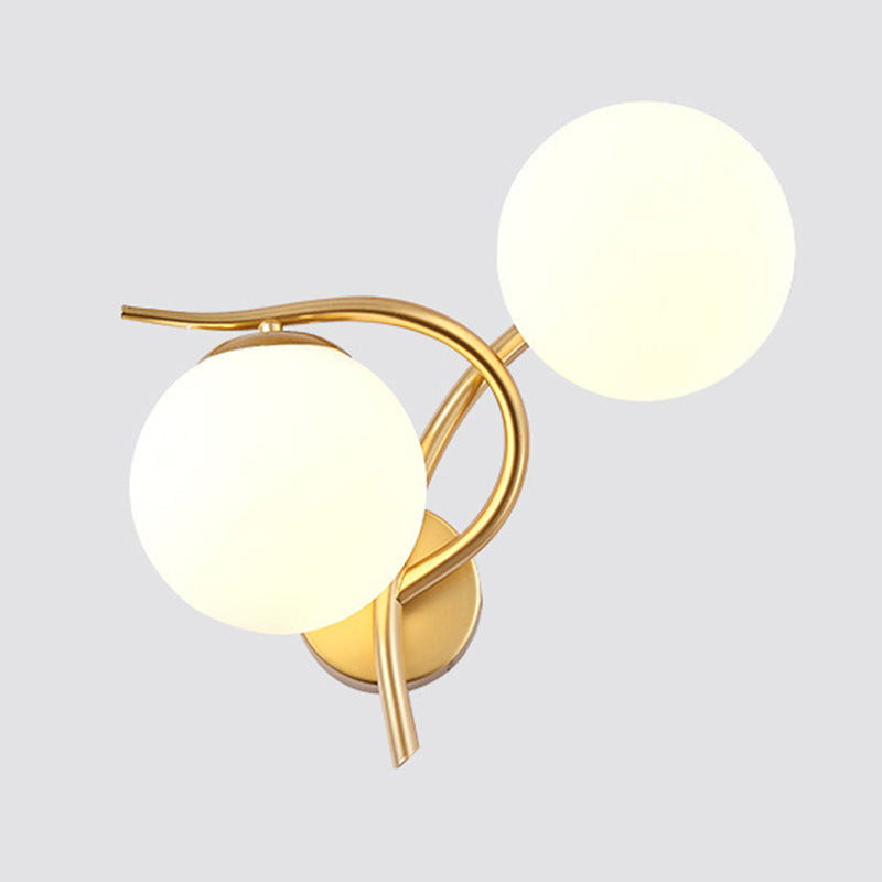 2 Heads Nordic Style Wall Mount Light Metal Arm Glass Shade Sconce Light Fixture for Bedroom
